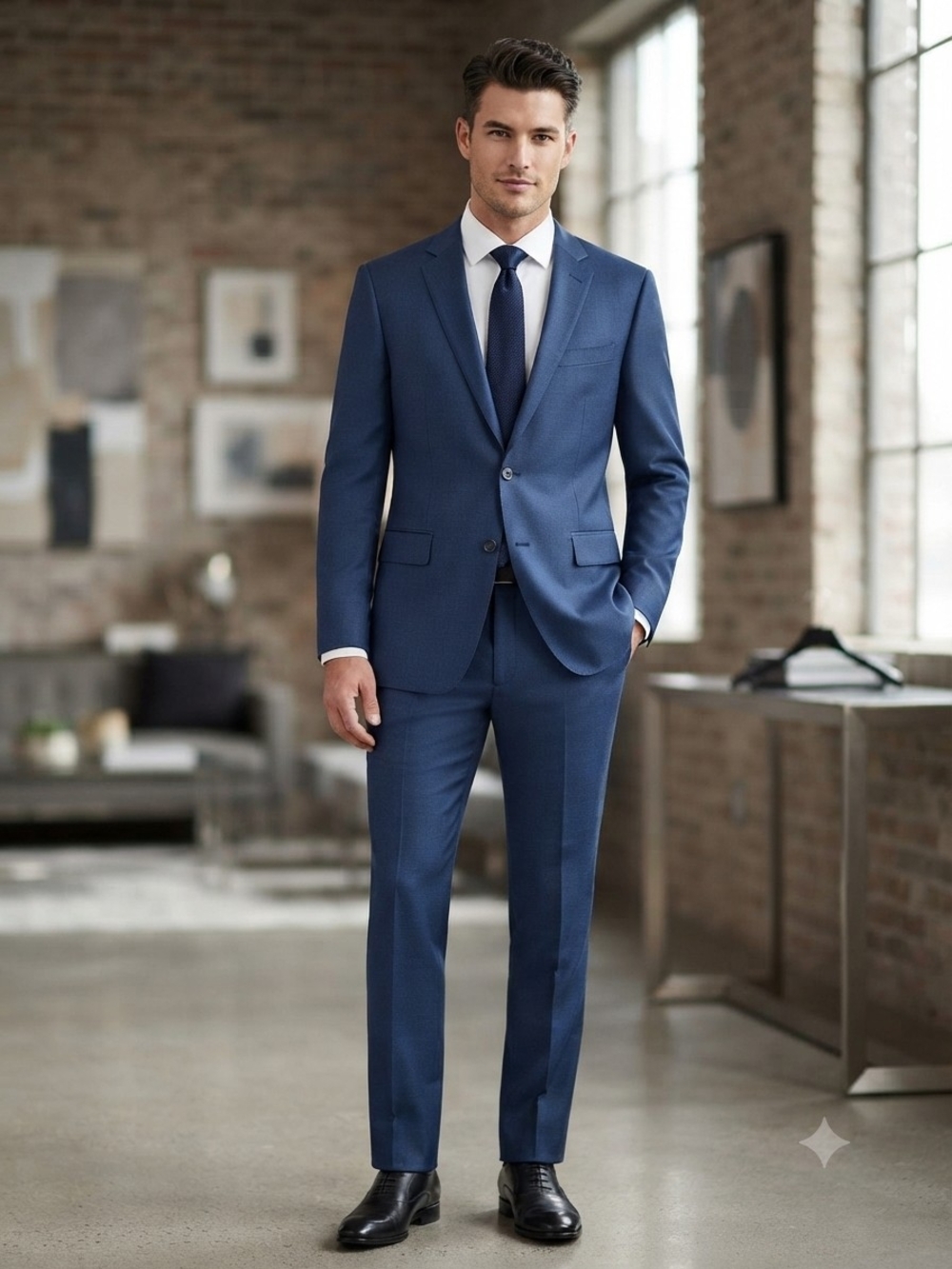 Marks & Spencer Navy Blue Wool Rich Suit Set Jacket 46R Pants 40x33